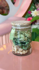 Green Scrunchies Glass Jar