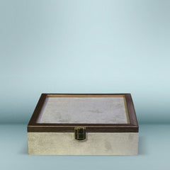Giftables White Velvet Box With Wooden Border