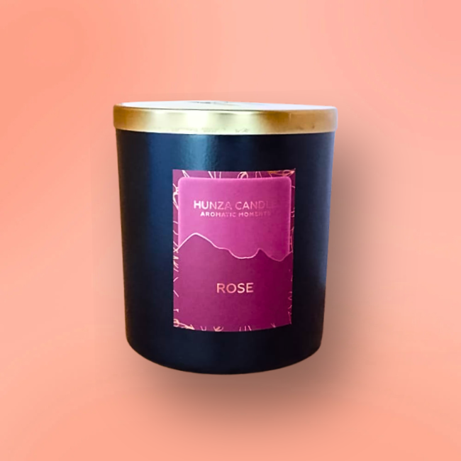 Hunza Candle Black Jar Medium Glass - Rose
