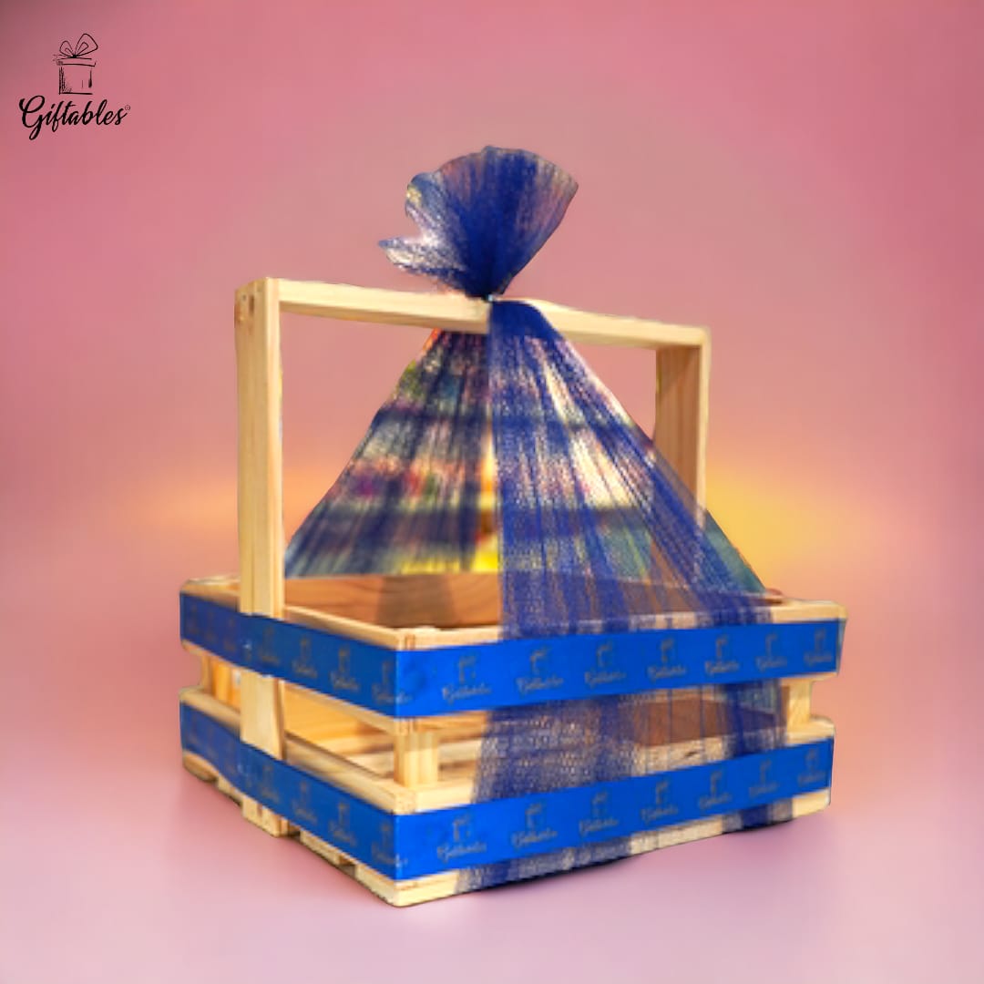 wooden basket square blue