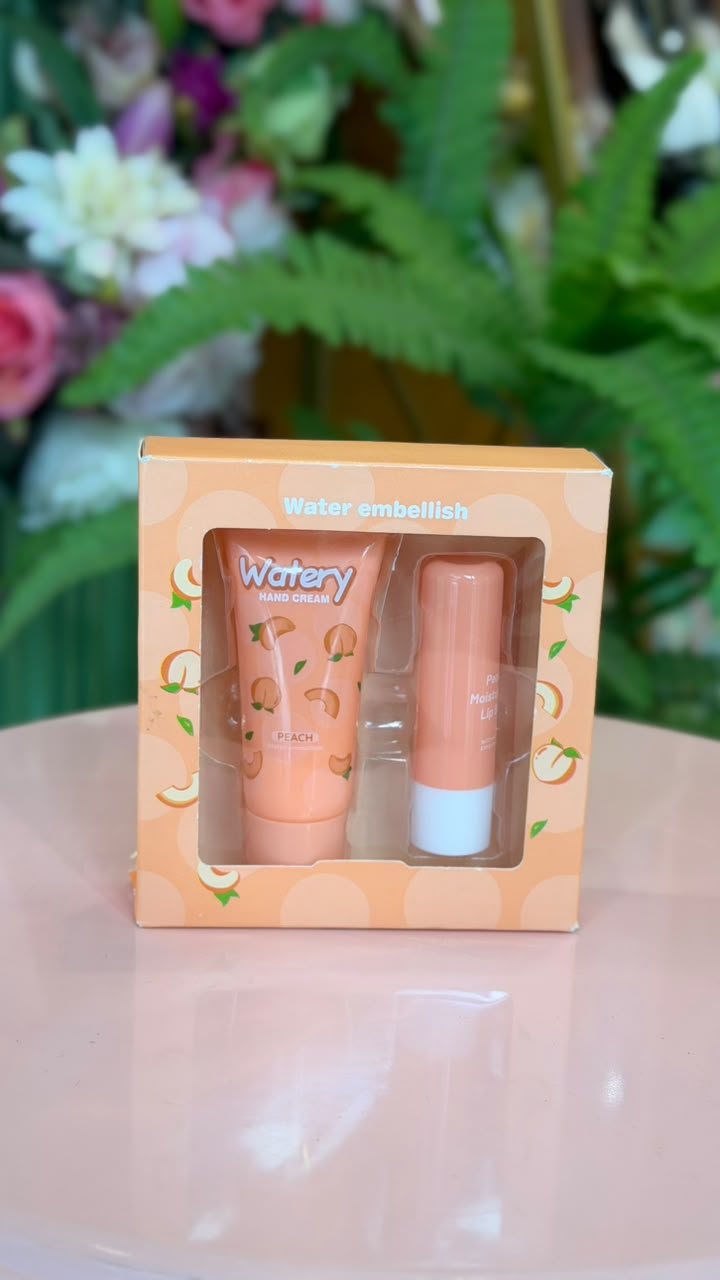 Water Embellish Lip Balm & Hand Cream Set Peach