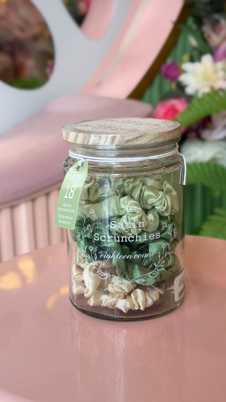 Green Scrunchies Glass Jar