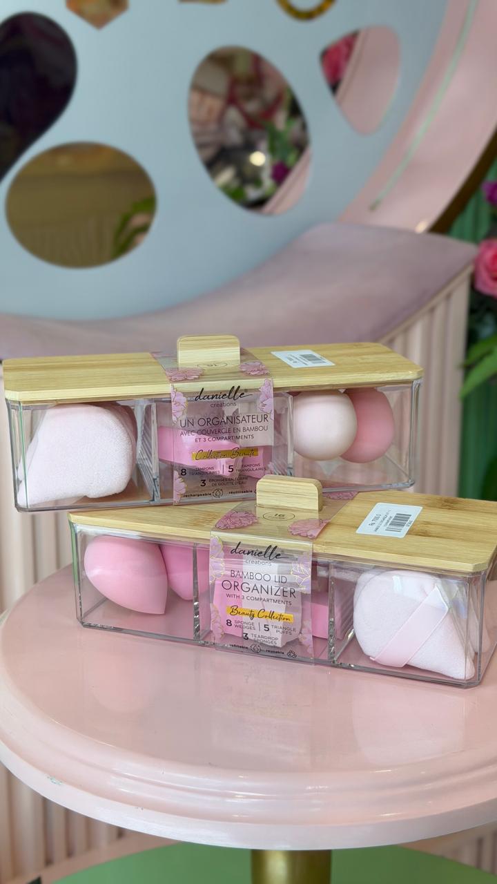 Bamboo Lid Organizer With 3 Compartments