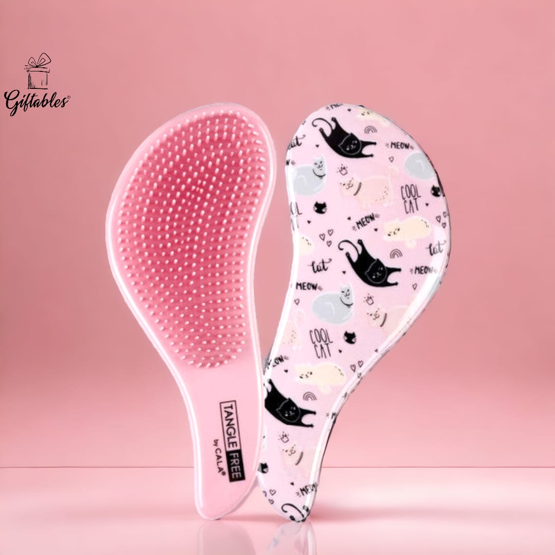 TANGLE FREE HAIR BRUSH: MULTI-MEOW PINK