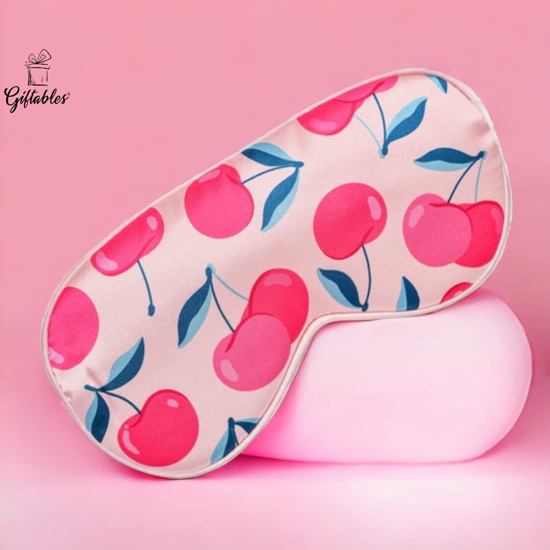 satin sleep mask smug pink with cherries