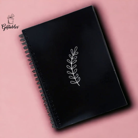 leaf black paper diary spiral