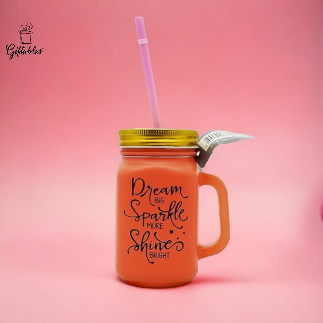 mason jar with straw orange