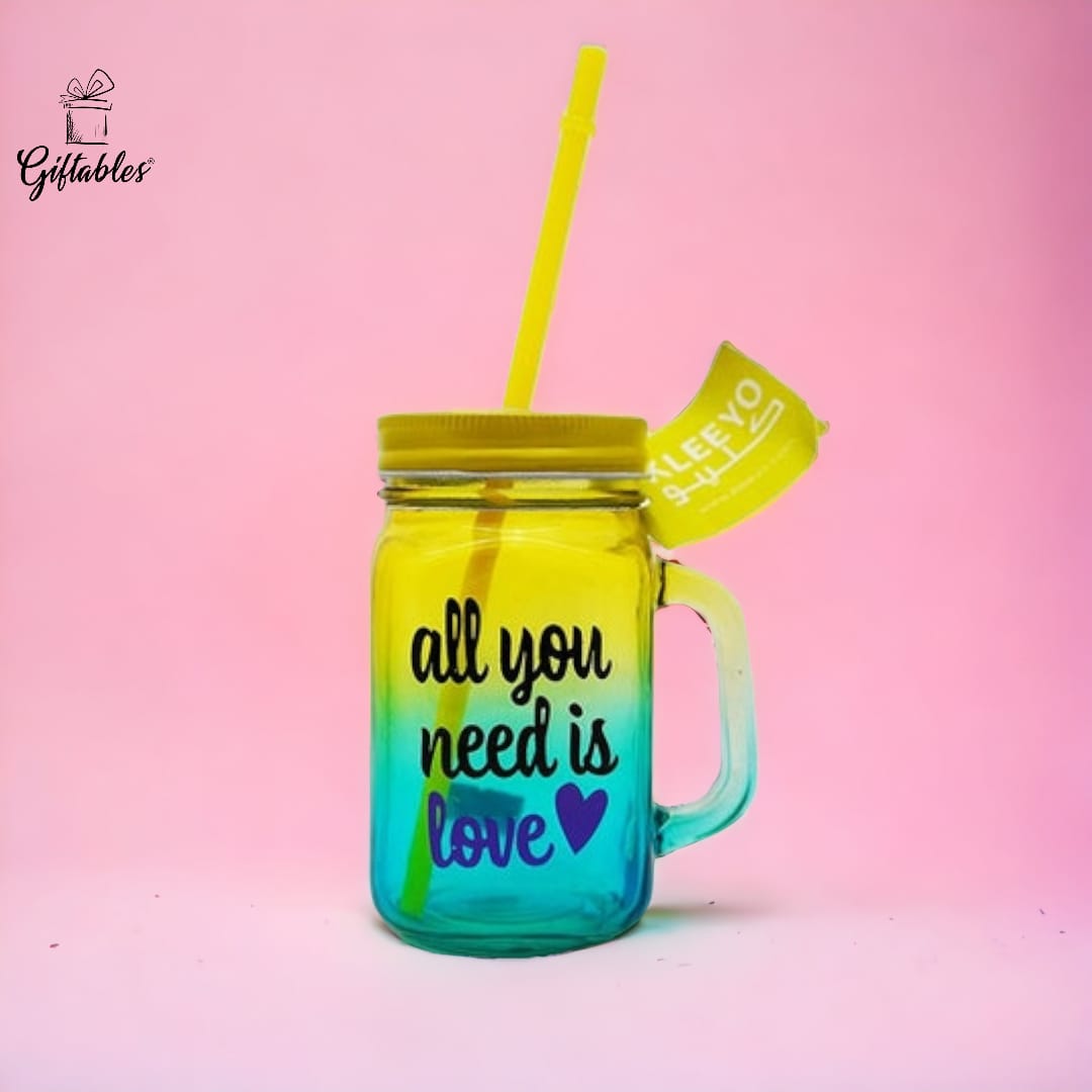 mason jar with straw y/b