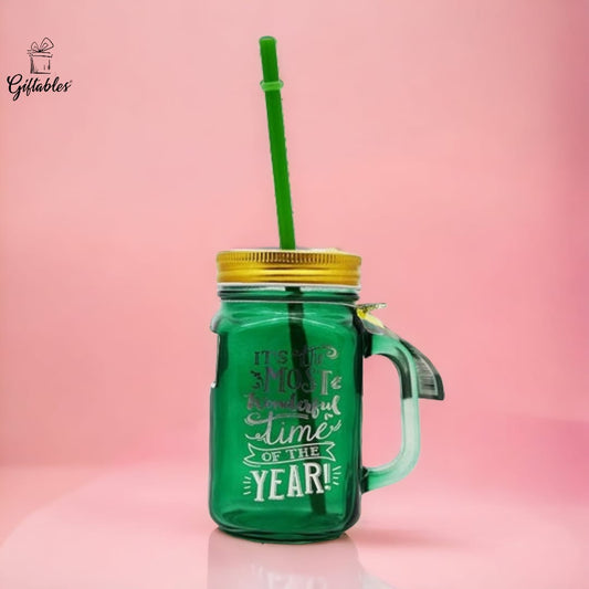 mason jar with straw green