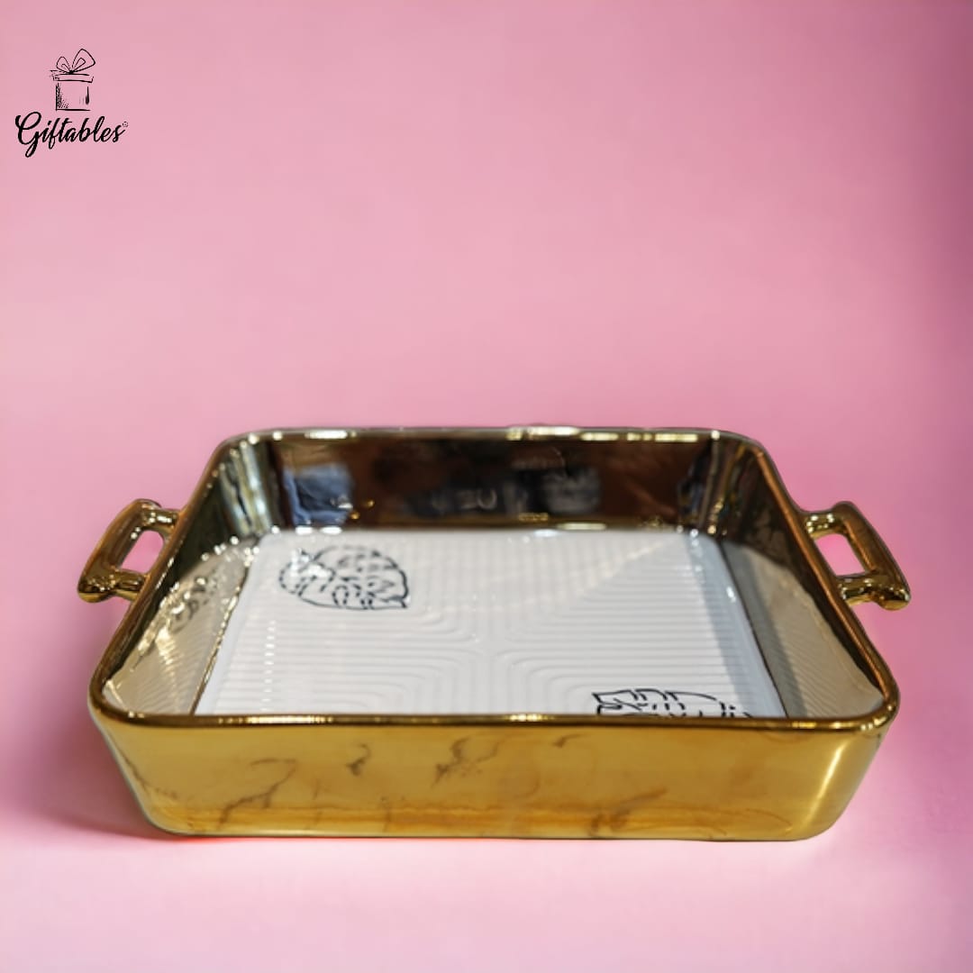 Ceramic Golden Snacks Serving Tray