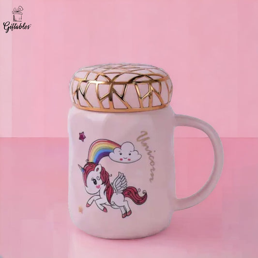 Unicorn Mug pink gold web lid