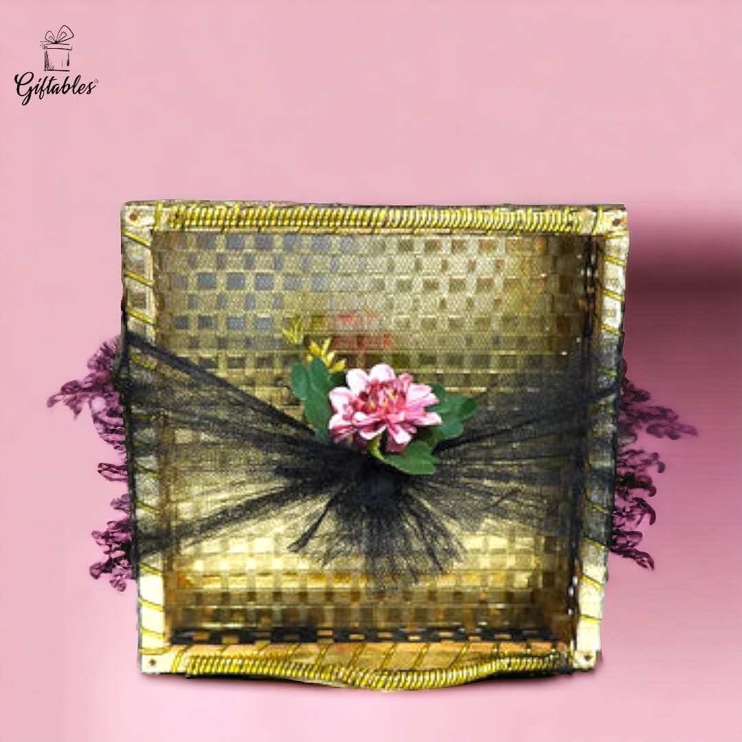 Golden Square Basket with simple wrapping