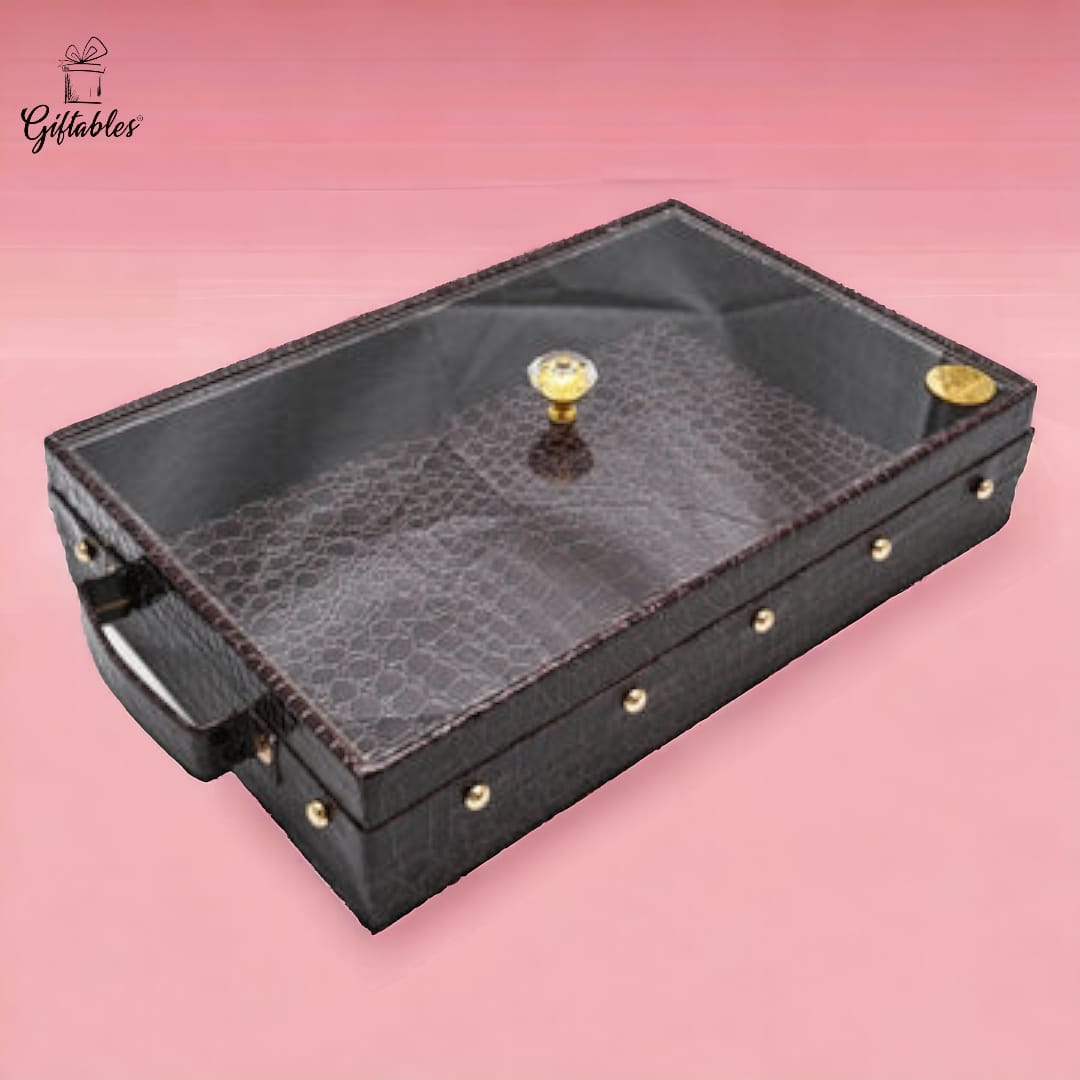 leather rectangle tray with acrylic lid