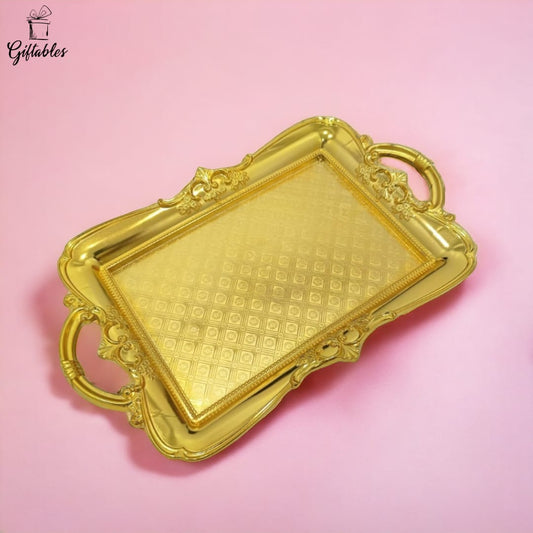 Golden Stylish Rectangle shape tray Medium Size