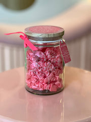 Satin Pink Scrunchies Glass Jar