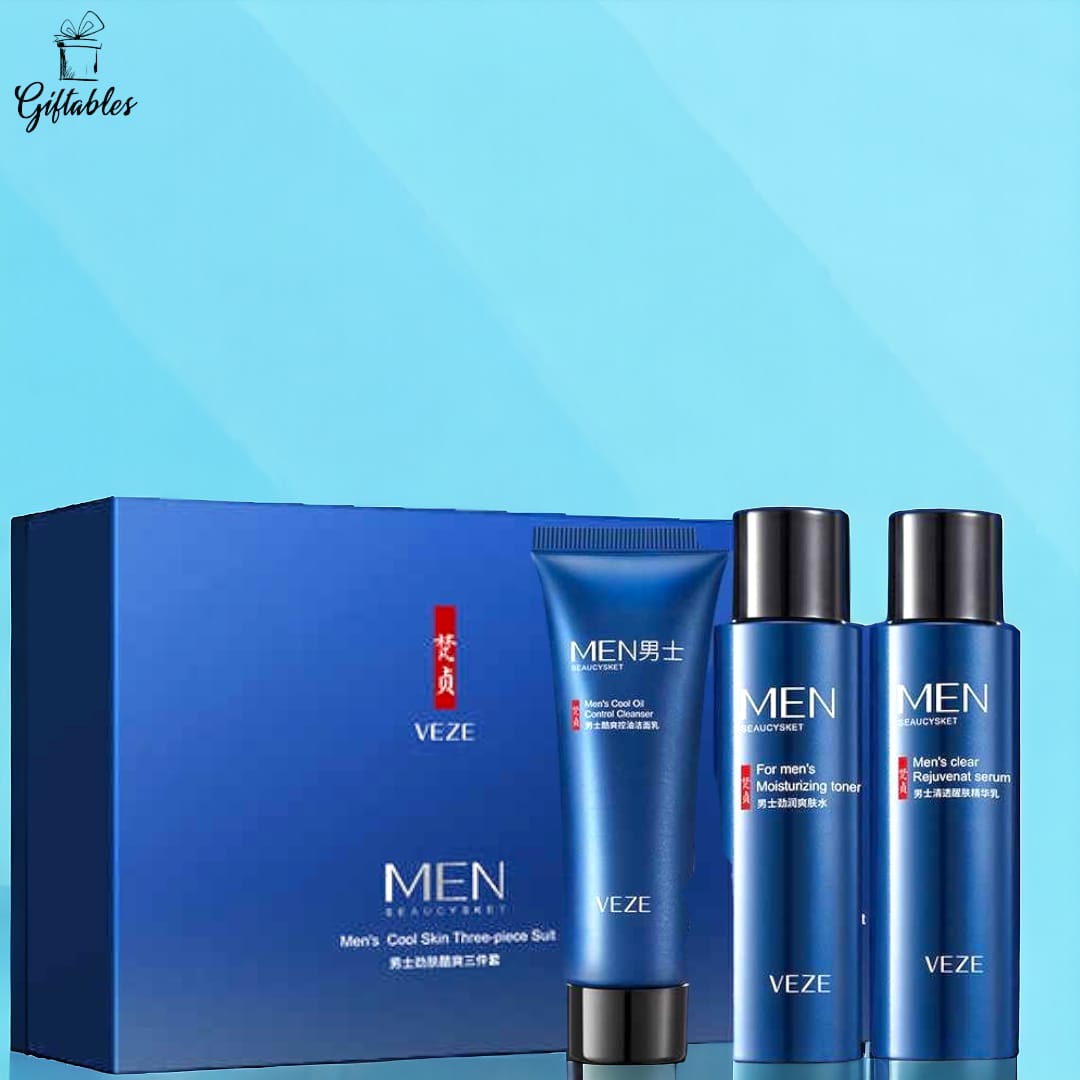 Veze Men Skin Care 3 in 1 Gift Set Cleanser, Toner and Serum Set